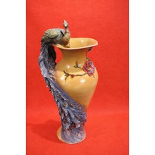 Rengarenk El Boyaması Tavus Kuşu Figürlü Dekoratif Vazo