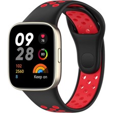 Alkar Ticaret Xiaomi Redmi Watch 3 Spor Delikli Kordon - Siyah-Kırmızı