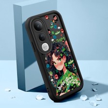 HONTINGA Vivo V50 Lite ile Uyumlu Kılıfı Düşüme Önleyici Basitlik Anti Düşme Kamera Korumali Şirin Kedi Güzel Kız Siyah Desen Yumuşak Silikon Telefon Kılıfı Kadın ve Erkek Için Uygundur K2-0058