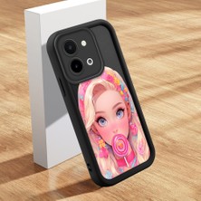 HONTINGA Vivo Y28 ile Uyumlu Kılıfı Düşüme Önleyici Basitlik Anti Düşme Kamera Korumali Şirin Kedi Güzel Kız Siyah Desen Yumuşak Silikon Telefon Kılıfı Kadın ve Erkek Için Uygundur K2-0058