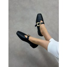 Erva'nın Butiği Siyah Cilt (Lovely) Kalp Aksesuar Kadın Babet