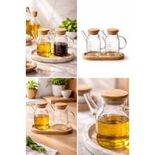 MODA OZY 2'li 200ML  Mini Yağdanlık ve Sosluk Seti, Bambu Stantlı ve Vakumlu Bambu Kapaklı Masa Üstü Set
