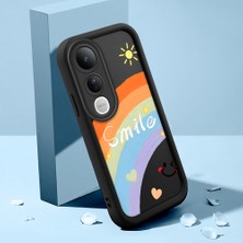 HONTINGA Vivo V50 Lite ile Uyumlu Kılıfı Düşüme Önleyici Basitlik Anti Düşme Kamera Korumali Şirin Kedi Gökkuşağı Siyah Desen Yumuşak Silikon Telefon Kılıfı Kadın ve Erkek Için Uygundur K2-0065