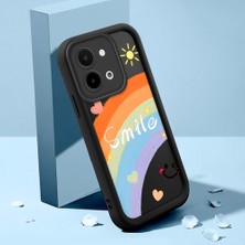 HONTINGA Vivo Y28 ile Uyumlu Kılıfı Düşüme Önleyici Basitlik Anti Düşme Kamera Korumali Şirin Kedi Gökkuşağı Siyah Desen Yumuşak Silikon Telefon Kılıfı Kadın ve Erkek Için Uygundur K2-0065