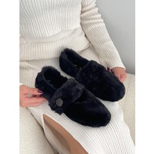 Erva'nın Butiği Siyah Tüylü ( Rory) Kemer Detay Kadın Babet