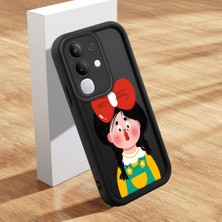 HONTINGA Vivo Y29 ile Uyumlu Kılıfı Düşüme Önleyici Basitlik Anti Düşme Kamera Korumali Şirin Kedi Kız Siyah Desen Yumuşak Silikon Telefon Kılıfı Kadın ve Erkek Için Uygundur K2-0060