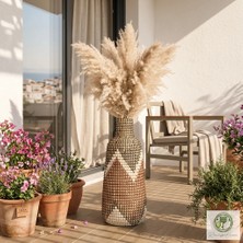 Renesse Home Markala El Yapımı Deniz Sazı Vazo 20x48 cm Doğal Seagrass Dekoratif Boho Pampas Vazosu