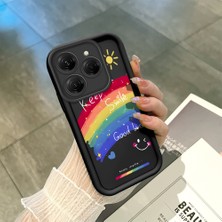 HONTINGA Tecno Spark 20 Pro ile Uyumlu Kılıfı Düşüme Önleyici Basitlik Anti Düşme Kamera Korumali Gökkuşağı Siyah Desen Yumuşak Silikon Telefon Kılıfı Kadın ve Erkek Için Uygundur K2-0065