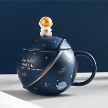 PremiumPort Lavabo Temalı Lacivert Kupa Bardak, Kaşıklı, Şık ve Kullanışlı Tasarım