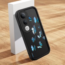 HONTINGA Vivo V50 Lite ile Uyumlu Kılıfı Düşüme Önleyici Basitlik Anti Düşme Kamera Korumali Şirin Kedi Kelebek Siyah Desen Yumuşak Silikon Telefon Kılıfı Kadın ve Erkek Için Uygundur K2-0064