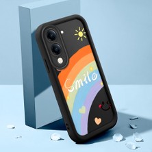 HONTINGA Vivo Y04 ile Uyumlu Kılıfı Düşüme Önleyici Basitlik Anti Düşme Kamera Korumali Şirin Kedi Gökkuşağı Siyah Desen Yumuşak Silikon Telefon Kılıfı Kadın ve Erkek Için Uygundur K2-0065