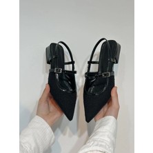 Erva'nın Butiği Siyah Tüvit (Alina) Kemer Detaylı Kadın Babet