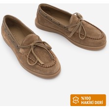 Marjin Kadın Hakiki Deri Fiyonklu Ip Detayı Makosen Loafer Günlük Ayakkabı Nifida Camel Süet