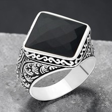 Takılingo 925 Ayar Gümüş Kalem Işlemeli Siyah Zirkon Taşlı Erkek Yüzük