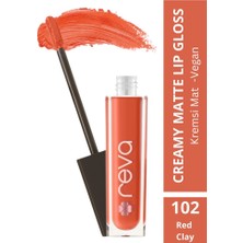 Reva Creamy Matte Lip Gloss Red Clay - Mat Krem Dudak Parlatıcısı - No: 102 - Vegan & Temiz İçerik