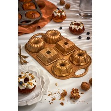 PremiumPort 6'lı Döküm Kek Kalıbı Set, Gold Renk, Dayanıklı ve Şık Tasarım
