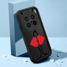 HONTINGA Vivo X200 Pro ile Uyumlu Kılıfı Düşüme Önleyici Basitlik Anti Düşme Kamera Korumali Şirin Kedi Kalp Siyah Desen Yumuşak Silikon Telefon Kılıfı Kadın ve Erkek Için Uygundur K2-0063