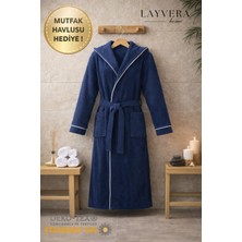 Layvera Erkek-Kadın Bornoz Lacivert | %100 Pamuk-Kapüşonlu-Biyeli-Cepli