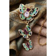 BB Bi Butik Shop Renkli Kristal Taşlı Üçlü Kelebek Broş