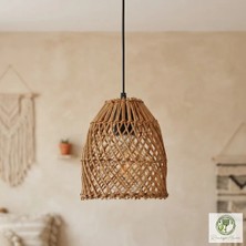 Renesse Home Zaria El Yapımı Doğal Rattan Mini Sarkıt Lamba 16x18 cm – Bohem Dekoratif Aydınlatma