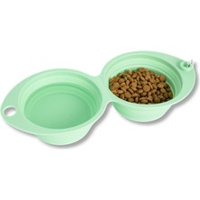 Pet And Planet Katlanabilir Çift Bölmeli Evcil Hayvan Seyahat Mama ve Su Kabı|silikon