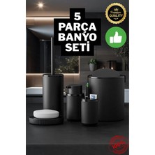 Gültekin 5 Parça Siyah Çizgili Yuvarlak 5'li Eco Banyo Seti Çöp Kovası Tuvalet Fırçası Sabunluk Diş