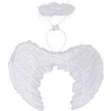Gültekin Beyaz Renkli Tüylü Bebek Melek Kanadı ve Tacı 30X45 cm