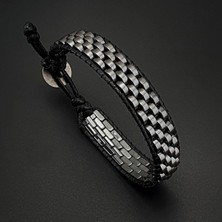 Seven Art Jewelry Doğal Taş Gümüş Renk Hematit Taşı Hasır Tarz Bileklik