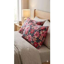 Gülgel Tekstil Çiçek Desenli Ranforce Yastık Kılıfı Seti (2'li) - 50X70 cm Fermuarlı Botanik Baskılı Kılıf
