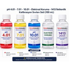 Tekno İstanbul pH 4.01-7.01-10.01 - Elektrod Koruma - 1413 µS/cm İletkenlik Kalibrasyon Sıvısı 100 mL
