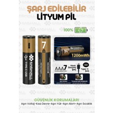 Enshall AAA Type-C Şarj Edilebilir Ince Kalem Pil 1.5V 1200MWH Kapasiteli Lityum-Ion Kumanda Pili
