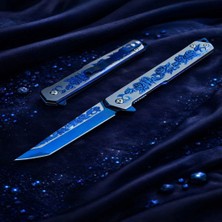 Knivox Browning Mavi Gül Serisi Özel Işlemeli Titanyum Tanto Kamp Çakısı
