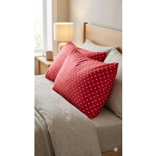 Gülgel Tekstil Kırmızı Kalp Desenli Ranforce Yastık Kılıfı Seti (2'li) - 50X70 cm Fermuarlı Baskılı Kılıf