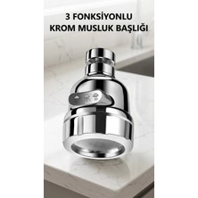 Gültekin Krom 3 Fonksiyonlu Döner Musluk Ucu Mutfak ve Banyo Için