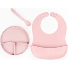 Gültekin Pembe 3’lü Silikon Yemek Seti – Önlük + Diş Kaşıyıcılı Kaşık + Vakumlu Tabak
