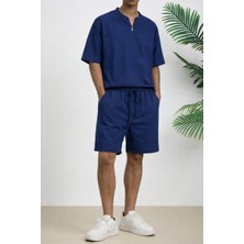 Tarz Cool Erkek Oversize Şort Takım V Yaka Yırtmaçlı Tişört Rahat Kesim Yazlık Takım