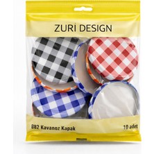 Zuri Design 10 Adet Renkli Kavanoz Kapağı Karışık Ekose Desenli Metal Kapak Seti