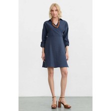 Selen Kruvaze Yaka Anvelop Kapama Elbise  /  Lacivert