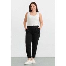 Selen Büyük Beden Beli Lastikli Duble Paça Örme Pantolon  /  Siyah