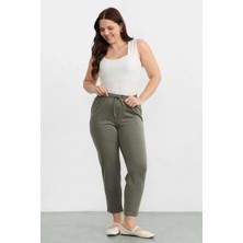 Selen Büyük Beden Beli Lastikli Duble Paça Örme Pantolon  /  Haki