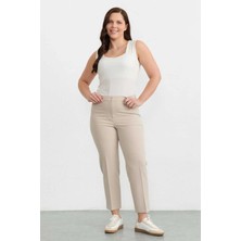 Selen Büyük Beden Spor Cep Paçası Yırtmaçlı Pantolon  /  Taş