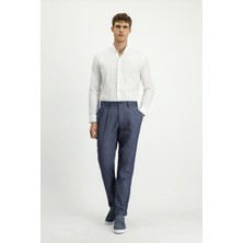 Kiğılı 7 Drop Slim Fit Dar Kesim Desenli Keten Karışımlı Pileli Klasik Kumaş Pantolon