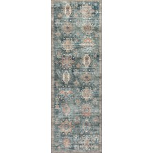 Halımax Atelier 503 Sage Green Eskitme Vintage Halı Etnik Hol Antre Halısı Otantik Yıkanabilir Yolluk