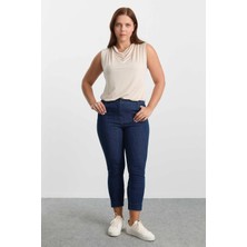 Selen Büyük Beden Paçası Taşlı Kot Pantolon  /  Indigo