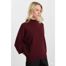 Selen Dik Yaka Truvakar Kol Triko Bluz  /  Bordo