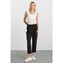 Selen Duble Paça Beli Lastikli Plili Örme Pantolon  /  Siyah