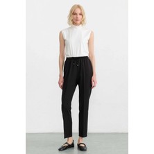 Selen Beli Bağlamalı Beli Lastikli Pantolon  /  Siyah