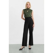 Selen Beli Yandan Geniş Lastikli Bol Paça Pantolon  /  Siyah