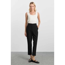 Selen Yanı Lastikli Yan Cep Boru Paça Pantolon  /  Siyah