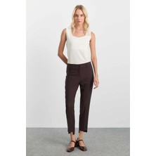 Selen Paçası Fermuarlı Arkası Uzun Pantolon  /  Kahve